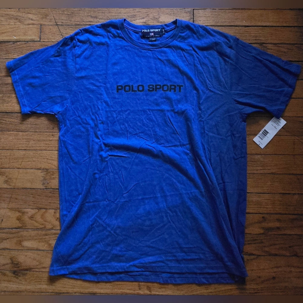 vtg 90s BNWT Ralph Lauren Polo Sport L Blue Spell Out T Shirt
